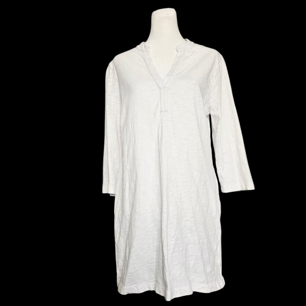 Peruvian Connection Women's White Tunic SZ Medium 100% Cotton 3/4 Sleeve Top